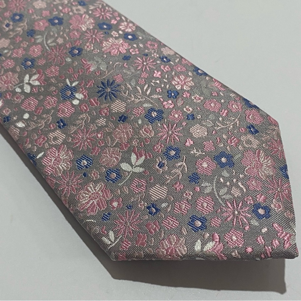 Michael Strahan Floral Jacquard Tie Gray Pink Blue Silk Blend NWT $42 Easter